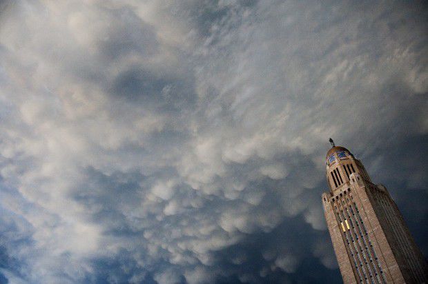 Nebraska Capitol during the storm